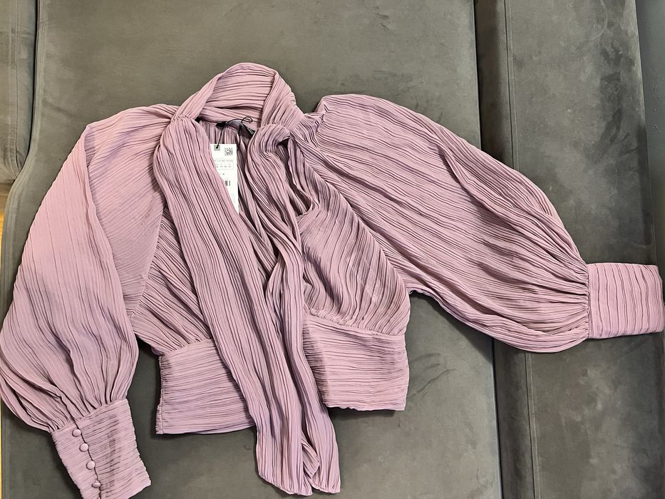 Bluzka plisowana szeroki rękaw Zara rozmiar M Liliowa Nowa