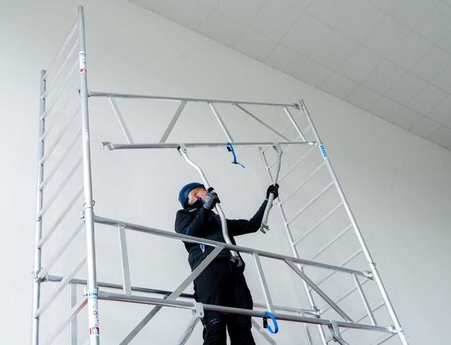 Rusztowanie jezdne KRAUSE STABILO 50 - 2,5 x 1,50  wysokośc robocza 8,40 m lekkie aluminiowe, rusztowanie przejezdne okazja, tanio