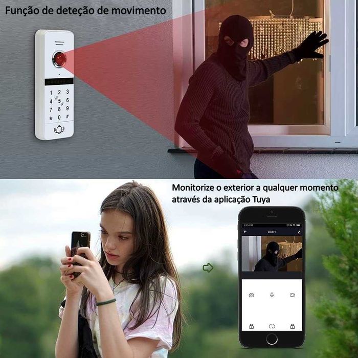 Vídeo Porteiro Tuya * S/ Fios * WiFi * Ecrã Tátil 7 Polegadas * Código