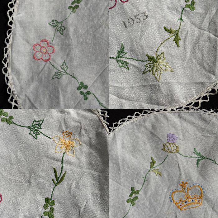 Серветка кругла вінтаж коронація  Єлизавети 2 1953 рік вишивка