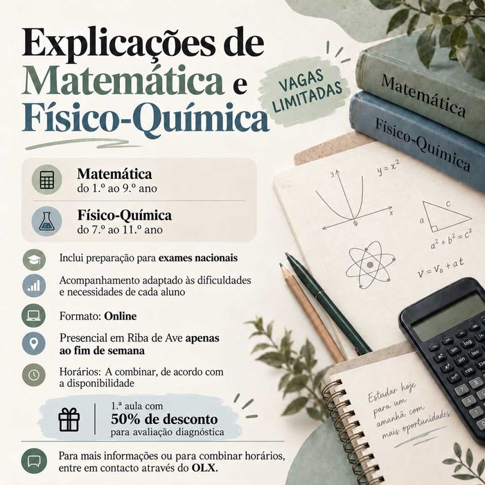 Explicações de Matemática e Físico-Química | Online ou Presencial