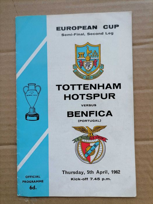 Programa Tottenham vs Benfica 1/2 Final 1962 c/EUSÉBIO e Equipa