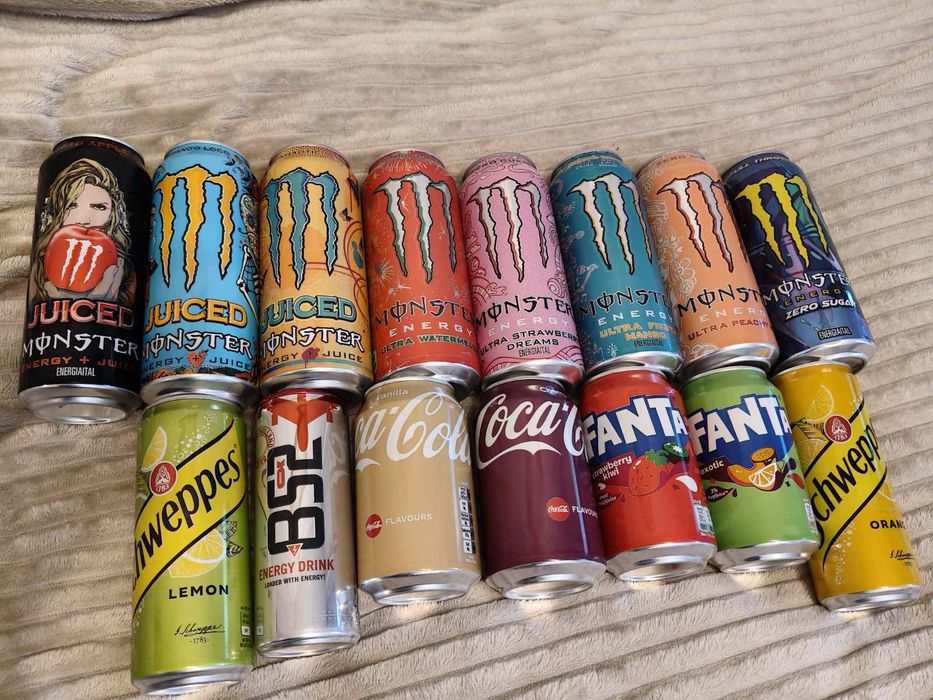 Напої та енергетики Monster Energy, Fanta, Coca-Cola, Pringles