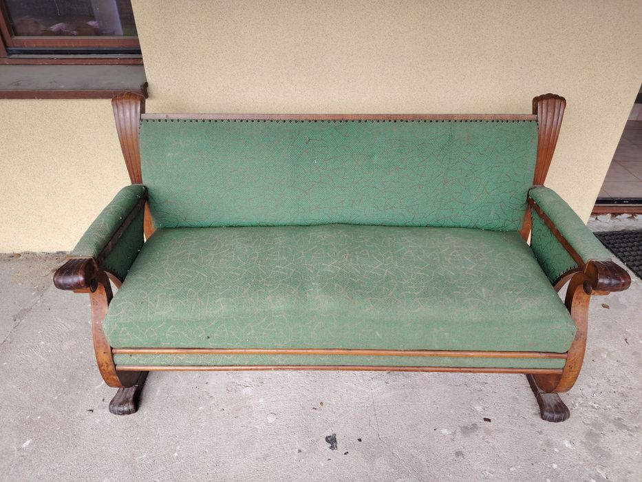 Stara sofa biedermeier w orzechu / XIX w / do renowacji / antyk