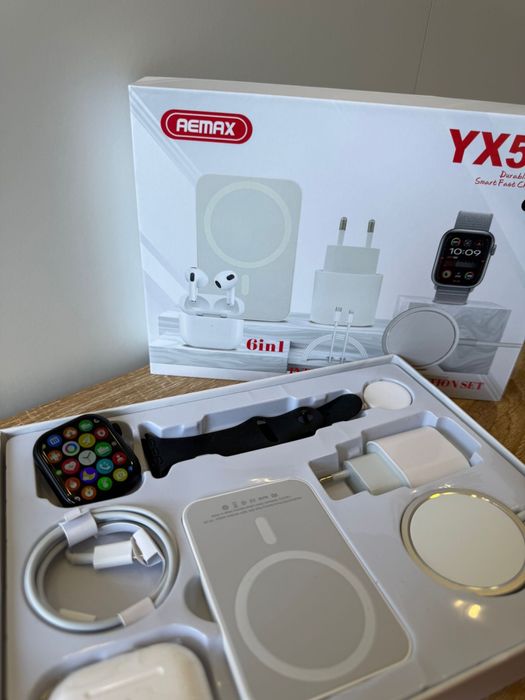 Smartwatch Kit 6 em 1 — Relógio Inteligente com Fones, Power Bank Magnético e Carregador