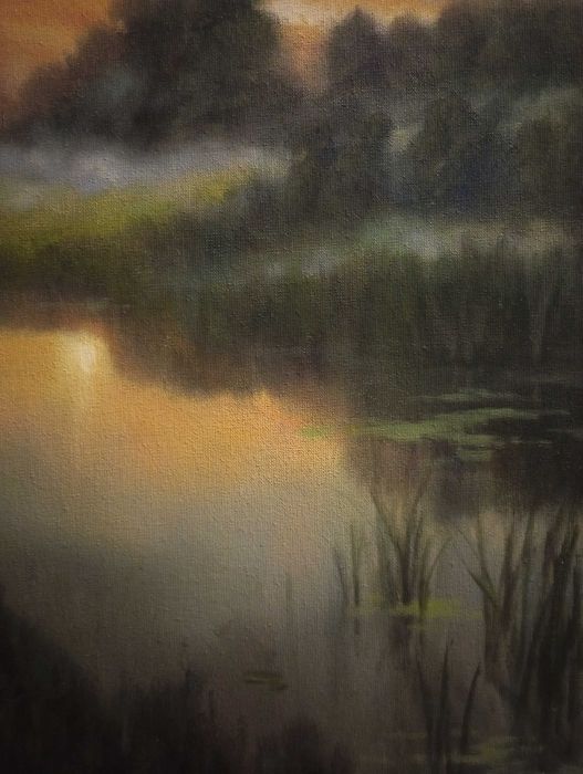 Obraz olejny Zachód słońca, mgła