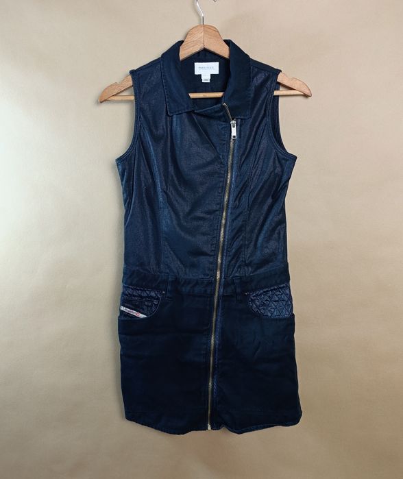 Diesel Sukienka Jeansowa Ramoneska Czarna Biker Denim Dress Premium