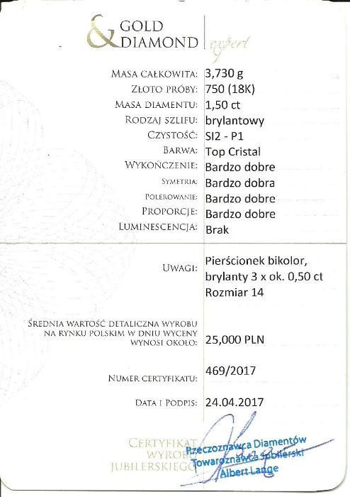 Pierścionek z brylantami 1,50 ct złoto pr. 750 (18K) likwidacja -60%