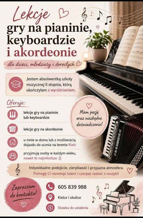 lekcje gry na pianinie/keyboardzie/akordeonie