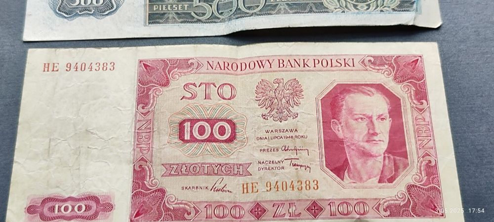 500 zł 1940 oraz 100 zł 1948