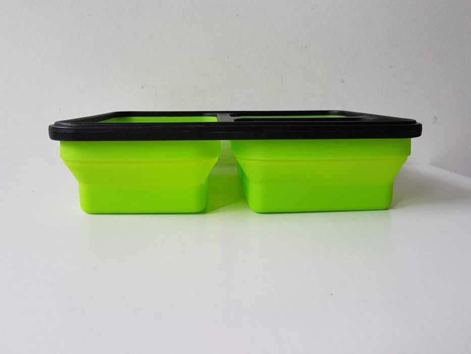 Potrójny silikonowy składany pojemnik na żywność lunchbox zielony