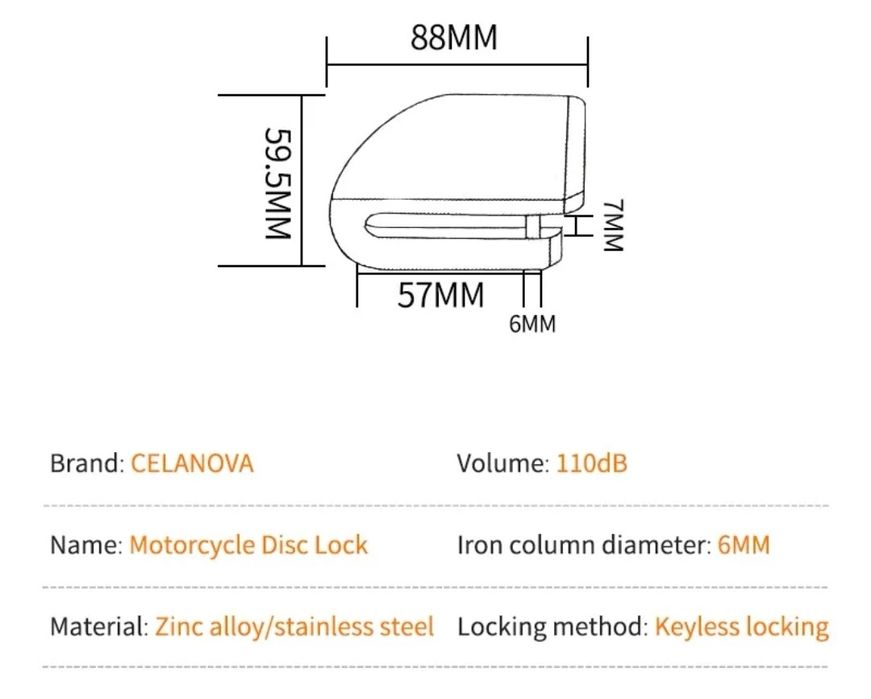 Cadeado/ Bloqueador Disco c/ Alarme 110db para Motard / Motos ( NOVO )