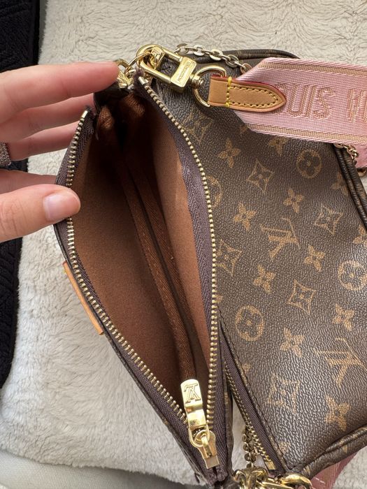 Mala multipochette monogram castanho e rosa