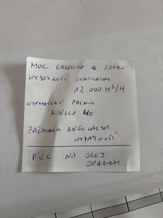 Piec grzewczy na Olej opałowy, moc grz. ok. 100kW, wyd. 12.000m3/h