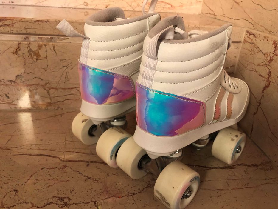 Patins de 4 Rodas QUAD 100 Criança Branco Holográfico - OXELO