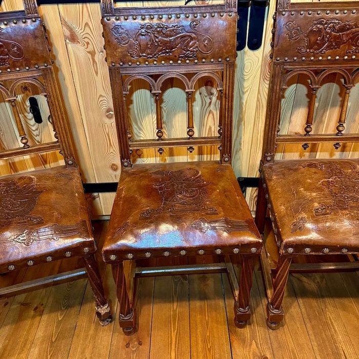 Krzesło ze skórzanym siedziskiem - komplet 6 szt.