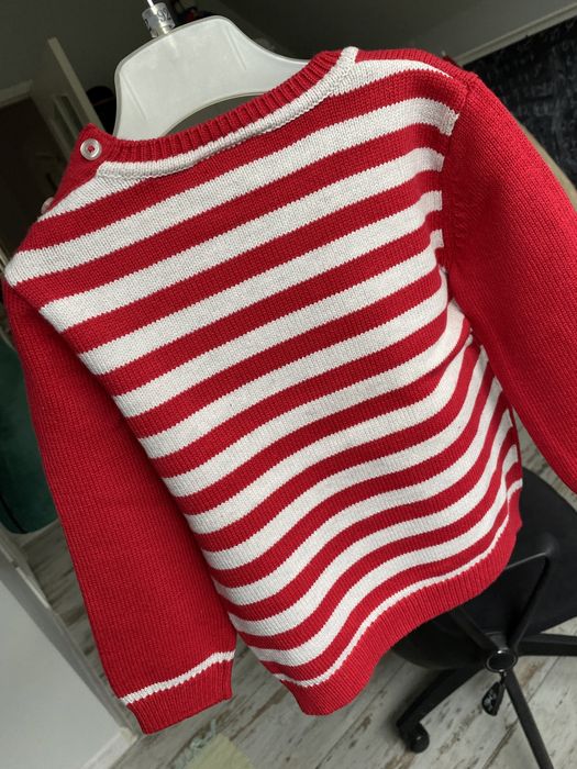 The little white company London sweterek czerwony wełna paski 80 86 92