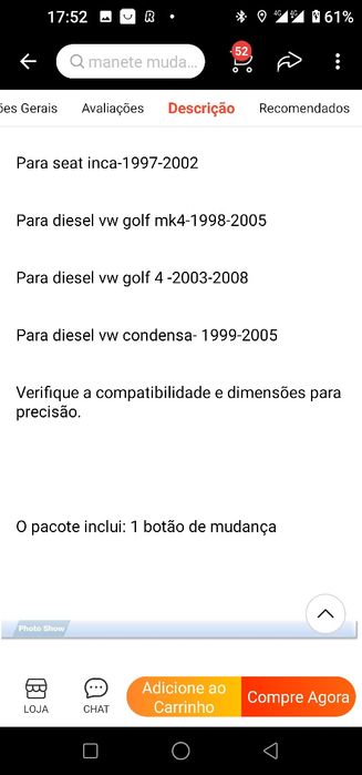 Manete  velocidades Golf e grupo VAG