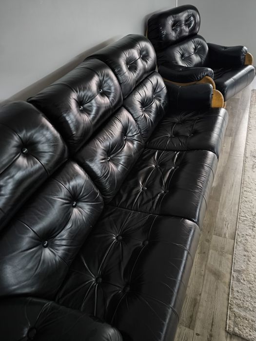 Диван + крісло шкіра і білий дуб