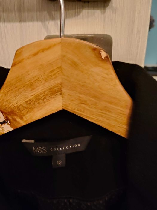 płaszcz jesienno -wiosenny, czarny, z flauszu Marks & Spencer rozm. 40