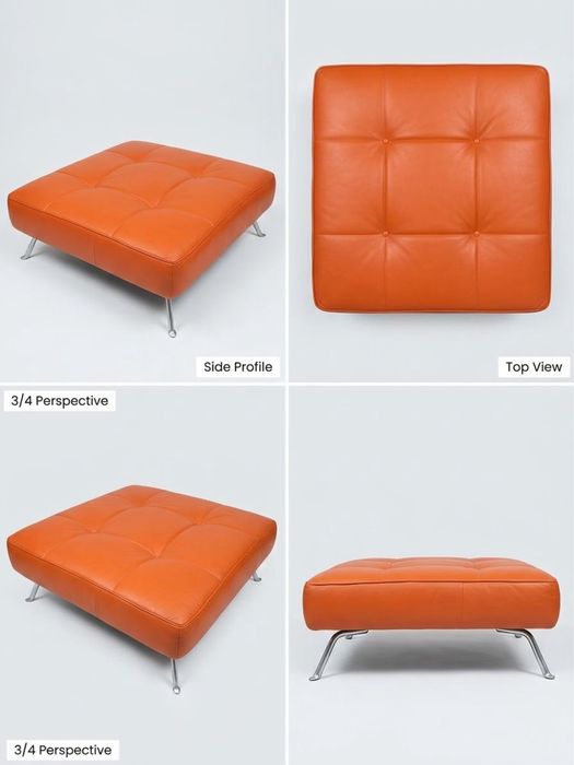 Duży skórzany puf / pufa pikowana w kolorze pomarańczowym – Nowoczesny design