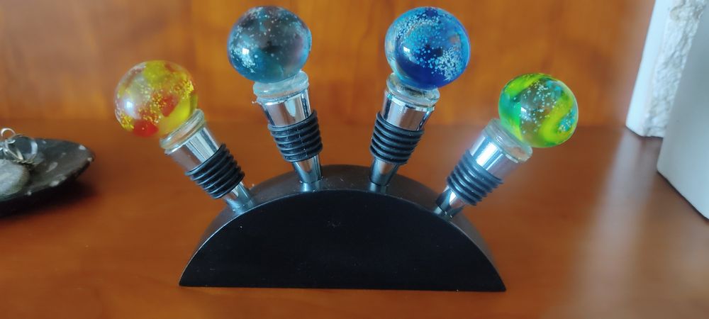 conjunto 4  rolhas de garrafa de vinho decorativas,  vidro Murano