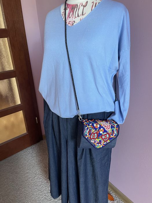 Urocza jeansowa mała torebka boho listonoszka