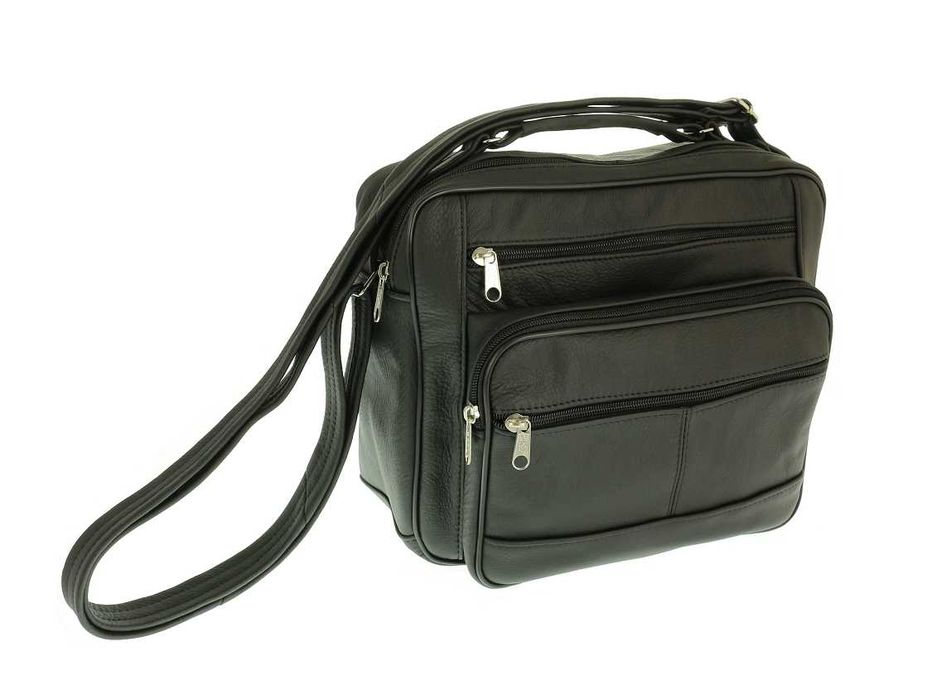 Skórzana saszetka męska torba na ramie listonoszka PL PRODUCENT czarna