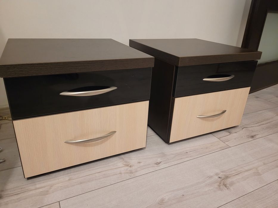 2 szafki nocne szuflady venge dąb sonoma czarny lacobel