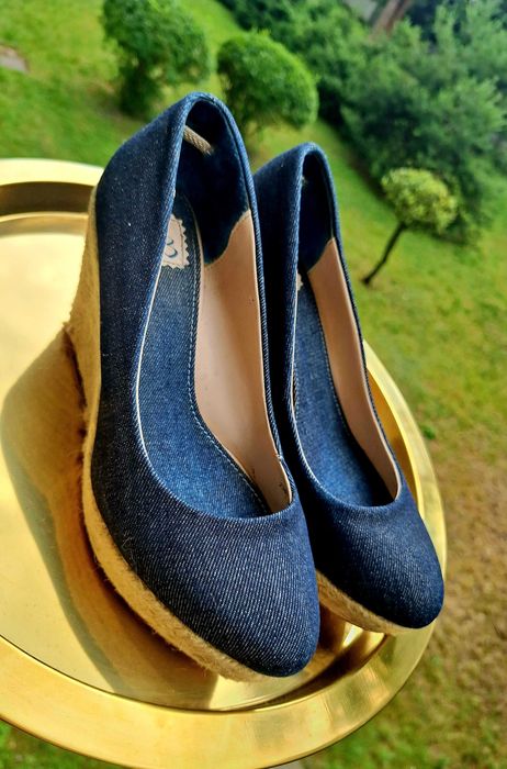 Jeansowe espadryle na koturnie ZARA jeans