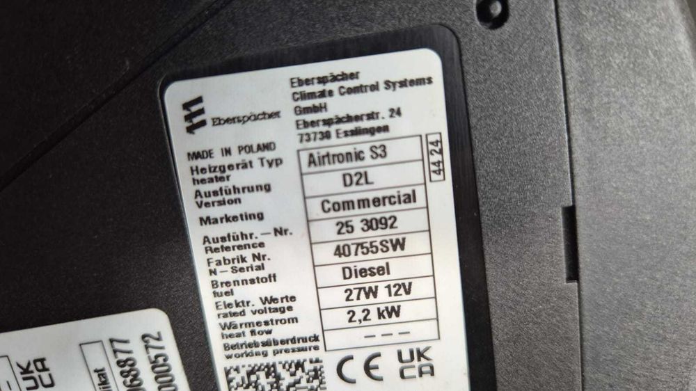 Nowe Ogrzewanie Eberspacher Airtronic S3 Commercial D2L 12V 2,2kw Kpl.