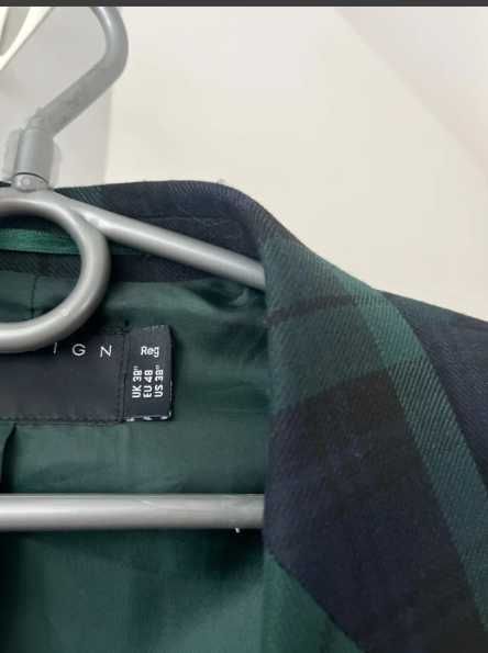 Zielono granatowa marynarka męska w kratę rozmiar 48 (M)