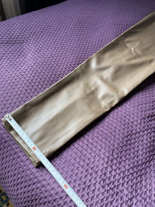 Spodnie brązowe z wysokim stanem, skóra ekologiczna rozmiar M