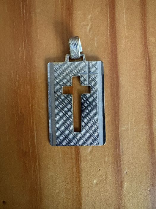 Pendente/ pingente religioso retangular prateado
