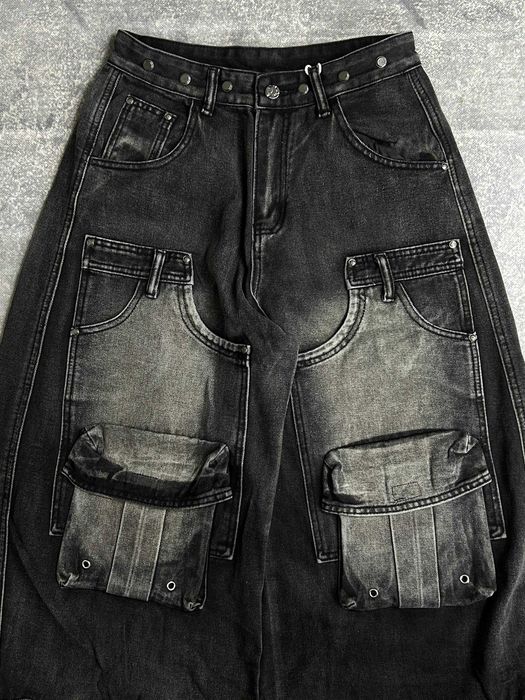 Cargo jeans baggy faded archive opium джинси широкі карго чорні S M L