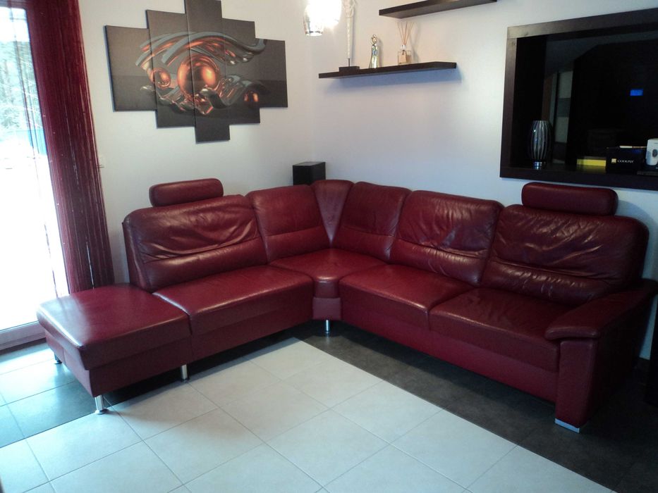 Narożnik Ciema czerwień skóra duży BDB OKAZJA?