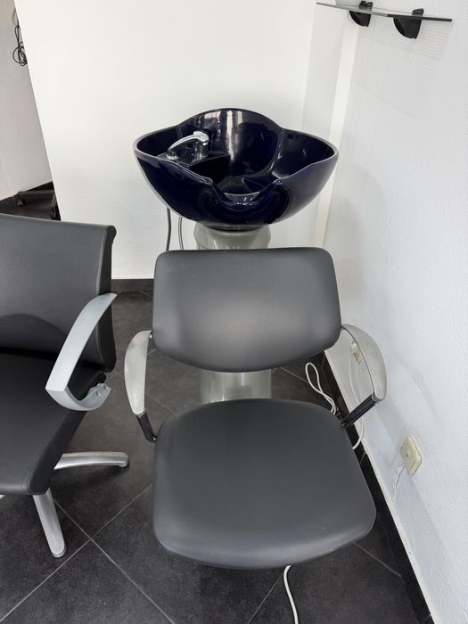 Kit barbearia Lavatório, Cadeira e Carrinho Auxiliar