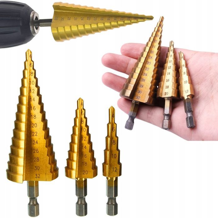 Wiertła stopniowe stożkowe do metalu zestaw  4-32mm