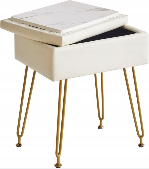 Krzesełko do toaletek biały taboret ze schowkienm IBUYKE /O