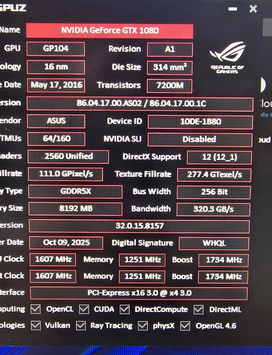 Asus Rog Strix 1080 8Gb Gaming