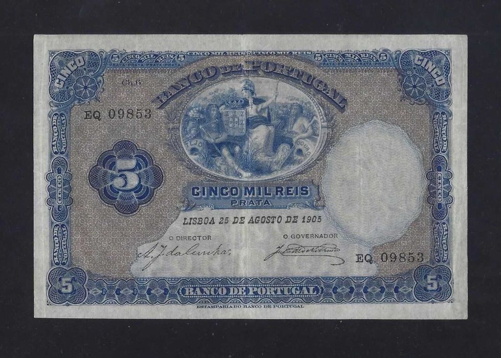 nota Portugal 5000 reis 1905 bela