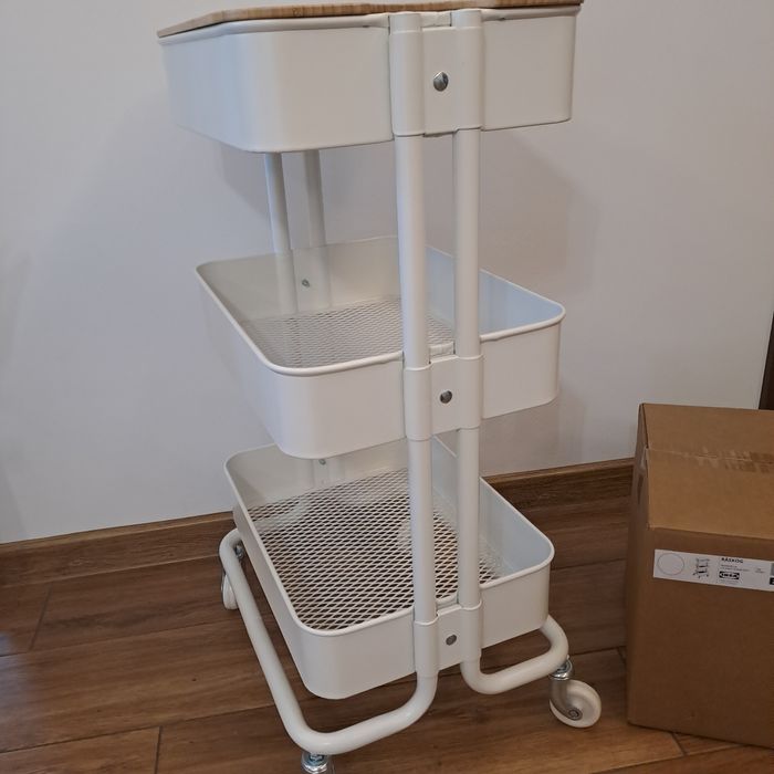 Wózek råskong ikea, z przykrywką, biały,bambus, opakowanie.