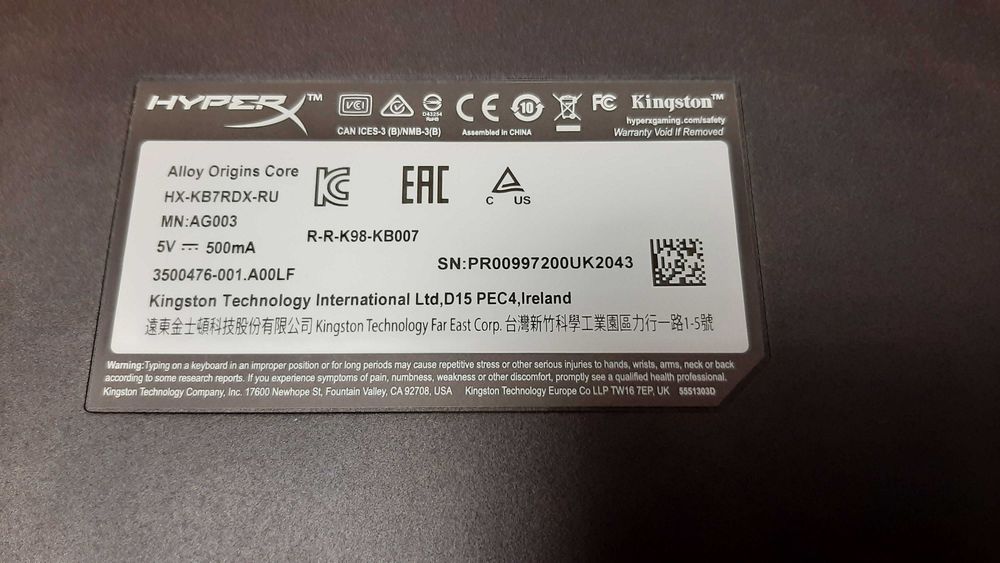 Механічна клавіатура HyperX Alloy Origins Core HX-KB7RDX-RU