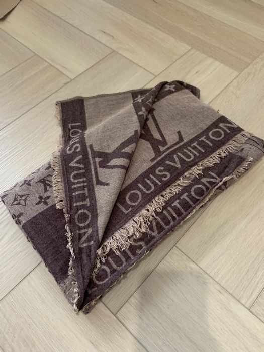 Szalik chusta Louis Vuitton LV brązowa nude monogram
