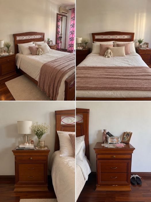 Conjunto de quarto de casal em madeira macica