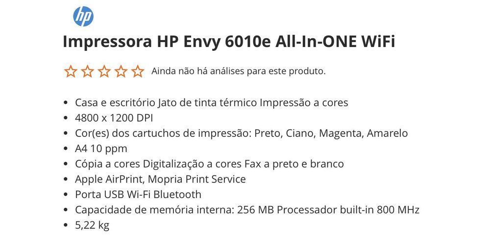 Impressora HP Envy 6010e All-In-ONE WiFi