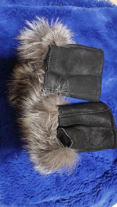 Rękawiczki bez palców skórzane obszyte futrem z lisa