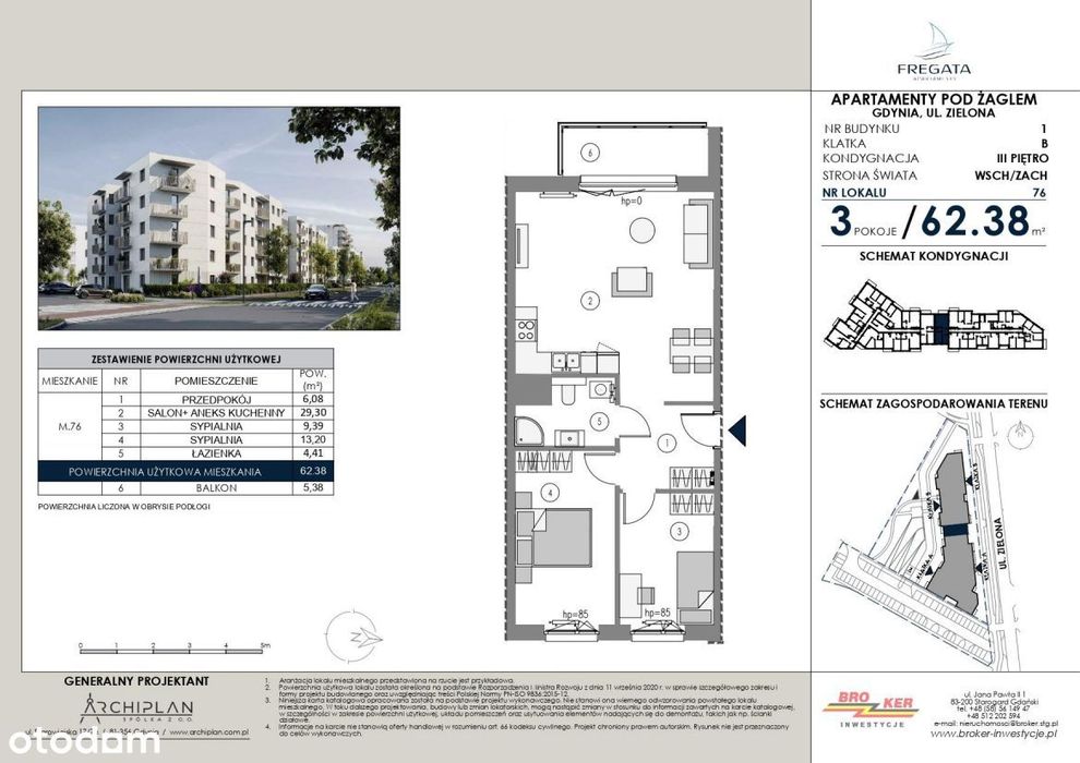 3-pokojowe mieszkanie 62m2 + balkon Bezpośrednio