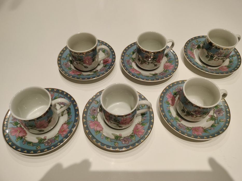 Conjunto café 6 chávenas e pires. Porcelana japonesa Tanaka