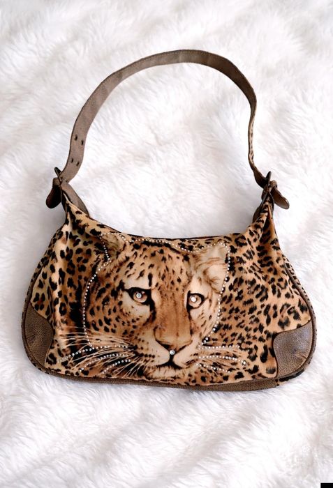 Vintage Y2K Leopard print rhinestone bag 2000s panterka